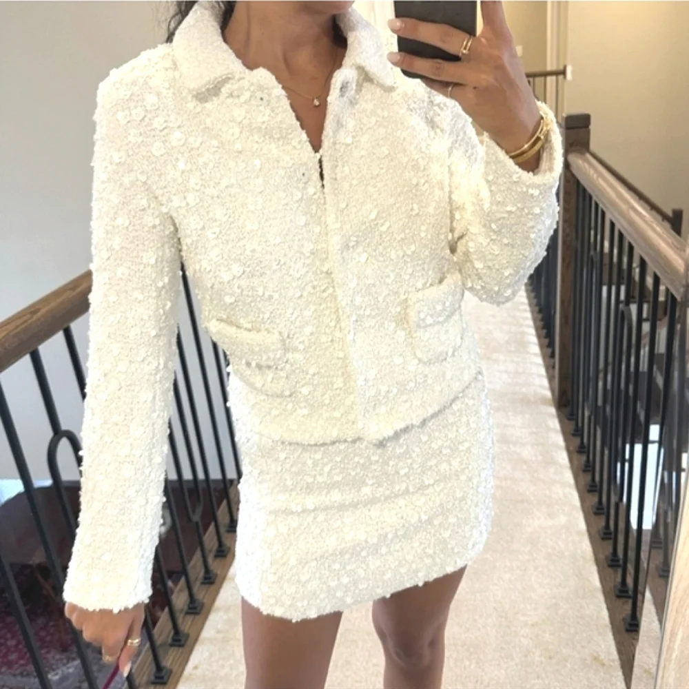 Zara 2pc Set Matching Textured sequin Beaded Jewel White Size XS and S - Picture 8 of 17
